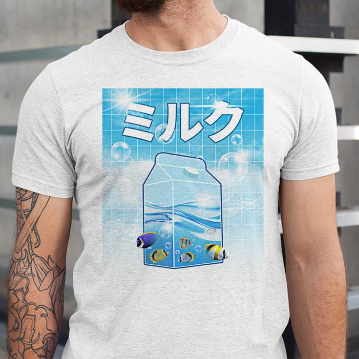 Frutiger Aero Aesthetic Tech Kawaii Milk Underwater Fishes Unisex Jersey T-Shirt Frutiger Aero Aesthetic Tech Kawaii Milk Underwater Fishes Unisex Jersey T-Shirt