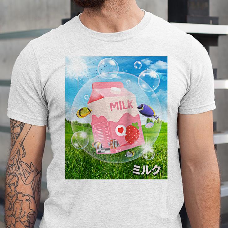 Frutiger Aero Aesthetic Tech Kawaii Strawberry Milk Fishes Raglan Baseball Tee Unisex Jersey T-Shirt Frutiger Aero Aesthetic Tech Kawaii Strawberry Milk Fishes Raglan Baseball Tee Unisex Jersey T-Shirt