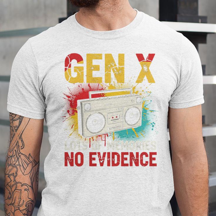 Gen X Lots Of Memories No Evidence Retro Nostalgia Humor Unisex Jersey T-Shirt Gen X Lots Of Memories No Evidence Retro Nostalgia Humor Unisex Jersey T-Shirt