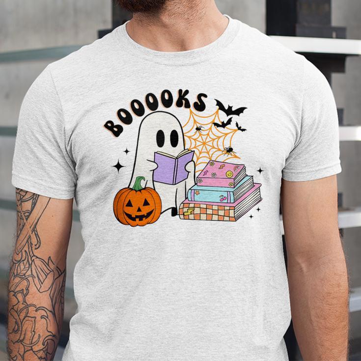 Ghost Reading Halloween Women Teacher Book Lover Unisex Jersey T-Shirt