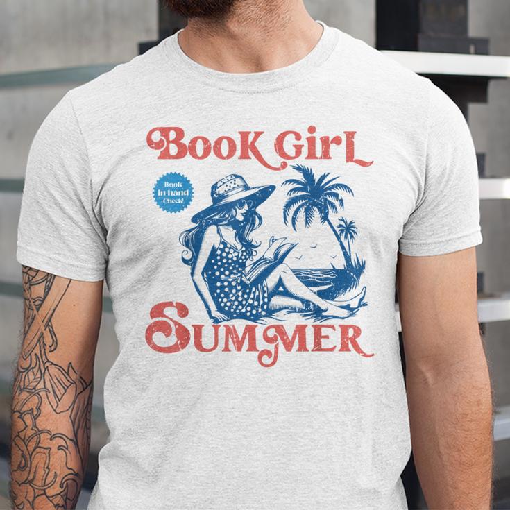 Girl Reading Book Summer Beach Vacation For Book Lover Unisex Jersey T-Shirt