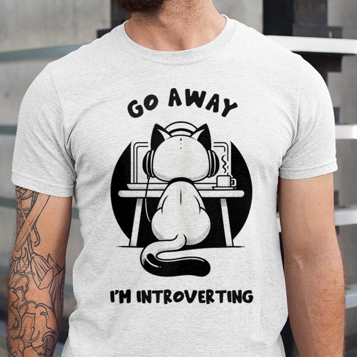 Go Away I'm Introverting Cat With Coffee Unisex Jersey T-Shirt