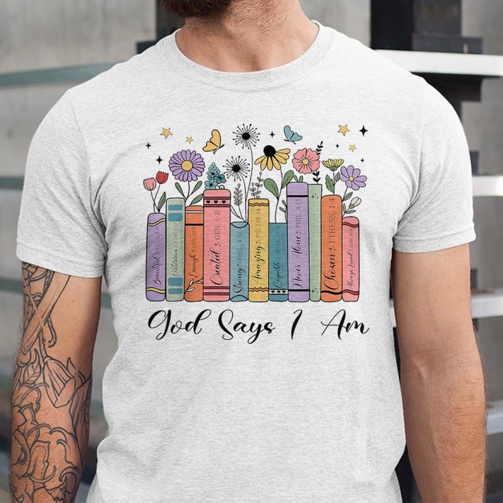 God Says I Am Floral Book Cute Christian Girl Teen Religious Unisex Jersey T-Shirt God Says I Am Floral Book Cute Christian Girl Teen Religious Unisex Jersey T-Shirt