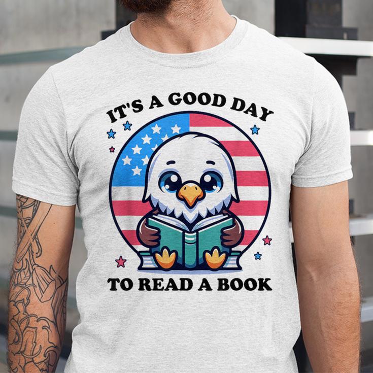 A Good Day To Read a Book Reading Eagle With American Flag Unisex Jersey T-Shirt A Good Day To Read a Book Reading Eagle With American Flag Unisex Jersey T-Shirt
