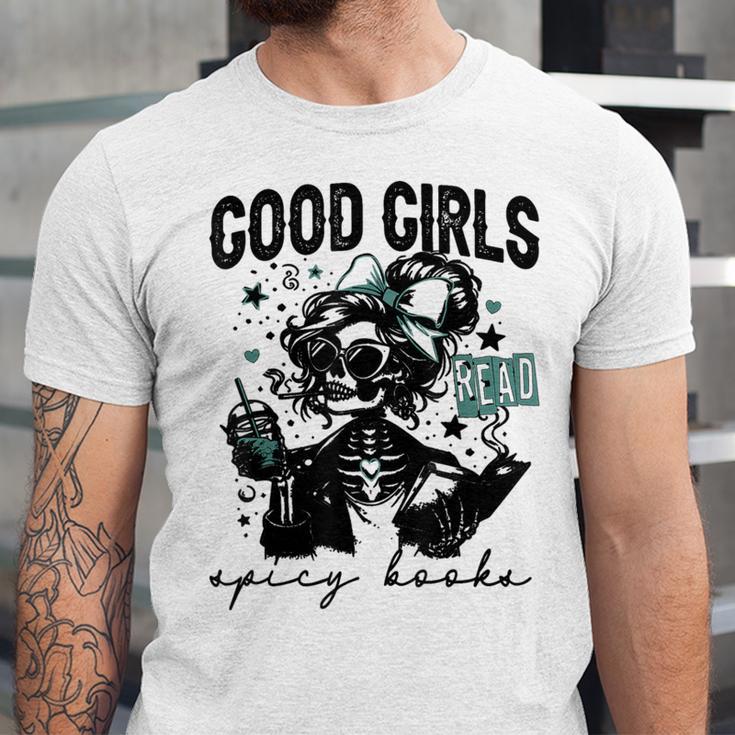 Good Girls Read Spicy Skeleton Book Club Unisex Jersey T-Shirt