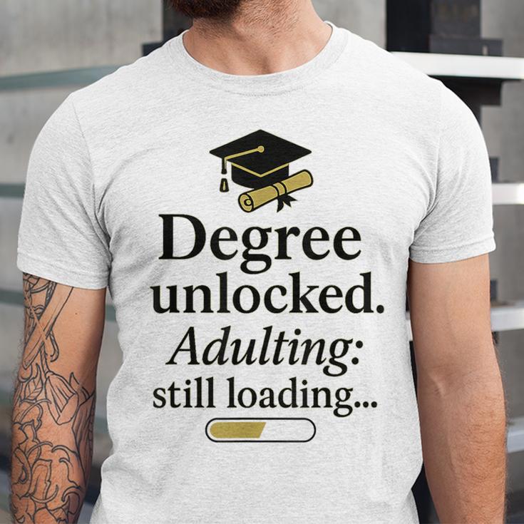 Graduation 2025 Degree Unlocked Adulting Still Loading Unisex Jersey T-Shirt