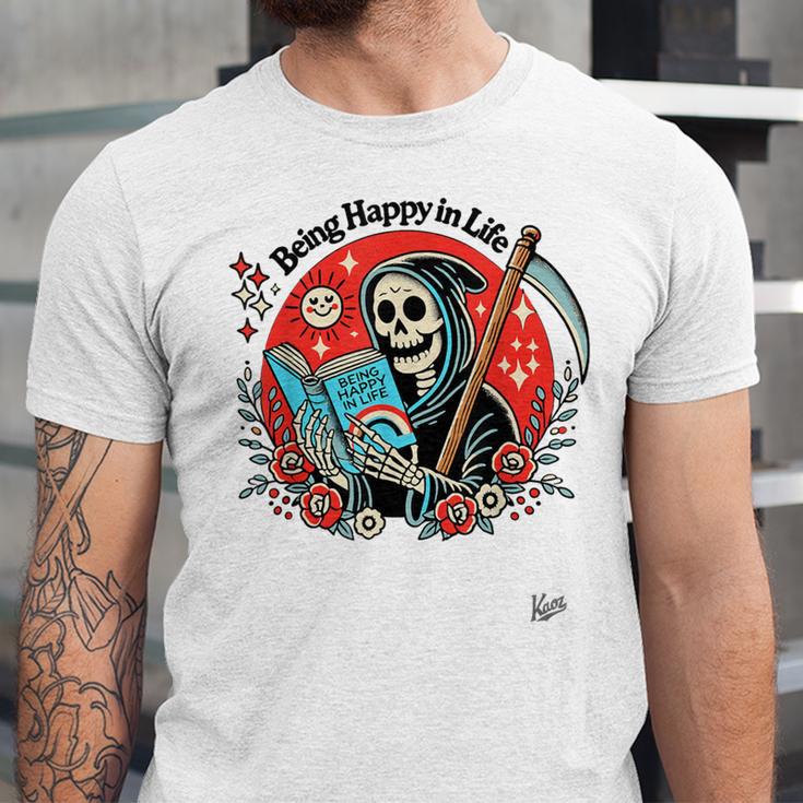Grim Reaper Reads a Book Unisex Jersey T-Shirt