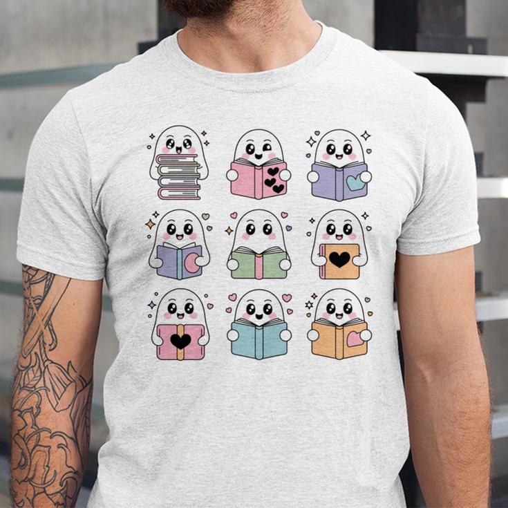 Halloween Ghosts Reading Books Pattern Spooky Kawaii Anime Unisex Jersey T-Shirt Halloween Ghosts Reading Books Pattern Spooky Kawaii Anime Unisex Jersey T-Shirt