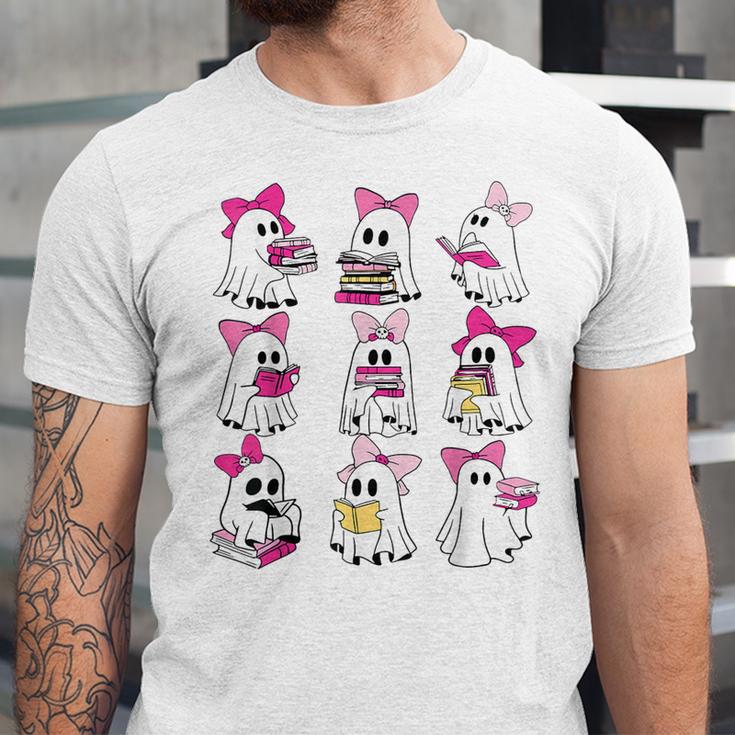 Halloween Pink Ghost Read More Books Spooky Boo Teacher Kids Unisex Jersey T-Shirt