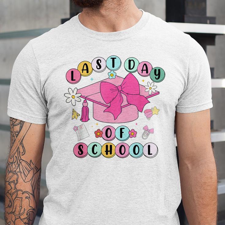 Happy Last Day Of School Coquette Bow Graduation Girls Kids Unisex Jersey T-Shirt
