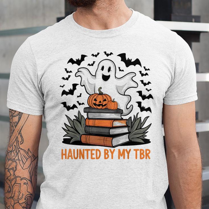 Haunted By My TBR Boo Halloween Book Lover Librarian Unisex Jersey T-Shirt
