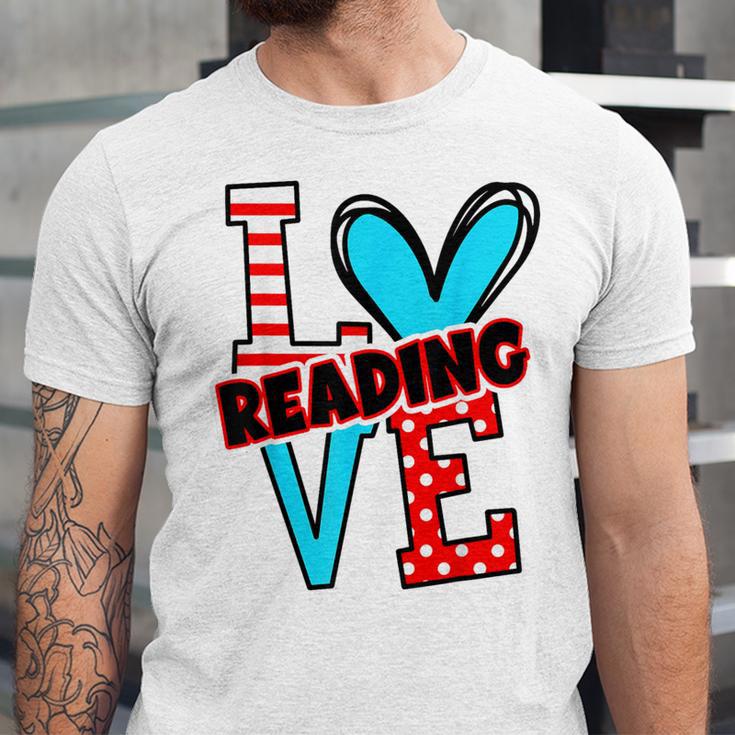 I Heart Books Love Reading Red And Stripe Animated Cat For Men Women Girls Kids Unisex Jersey T-Shirt