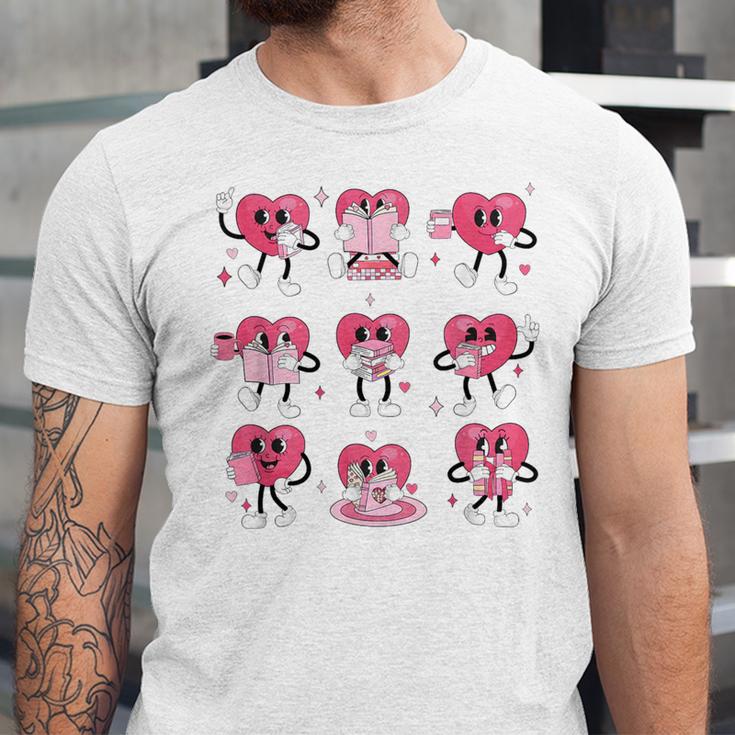 Heart Reading Books Valentine Teacher Boy Girl Book Lover Unisex Jersey T-Shirt