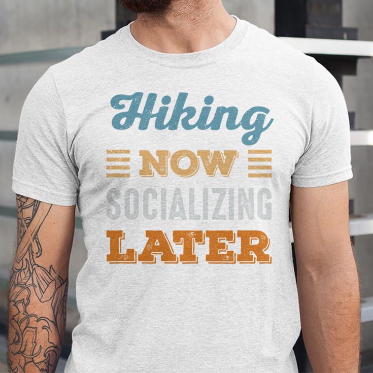 Hiking Now Minimal Socializing Introvert Vintage Unisex Jersey T-Shirt Hiking Now Minimal Socializing Introvert Vintage Unisex Jersey T-Shirt