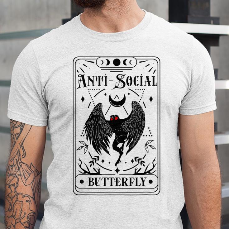Introvert Apparel Emporium Mothman Tarot Card Antisocial Butterfly Cryptozoologist -Adults Grey Unisex Jersey T-Shirt Introvert Apparel Emporium Mothman Tarot Card Antisocial Butterfly Cryptozoologist -Adults Grey Unisex Jersey T-Shirt