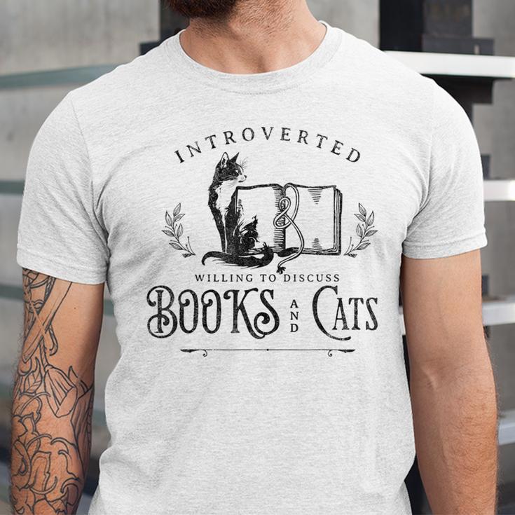 Introverted But Willing To Discuss Cats And Books Unisex Jersey T-Shirt Introverted But Willing To Discuss Cats And Books Unisex Jersey T-Shirt