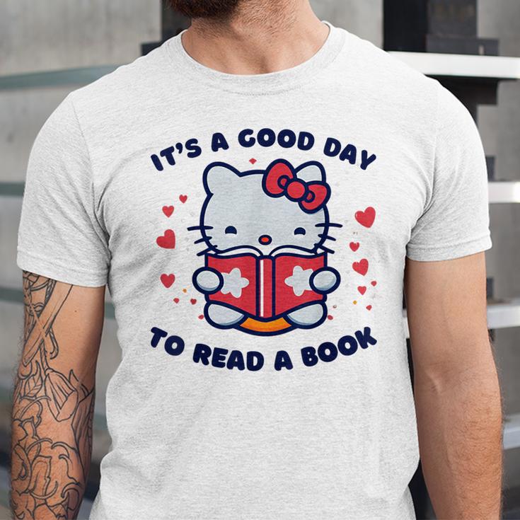 It's a Good Day To Read a Book Cute Cat Book Day Girls Boys Unisex Jersey T-Shirt