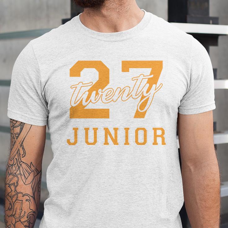 Junior Class 2027 Graduation Back To School Orange Letters Premium Tri-Blend Unisex Jersey T-Shirt