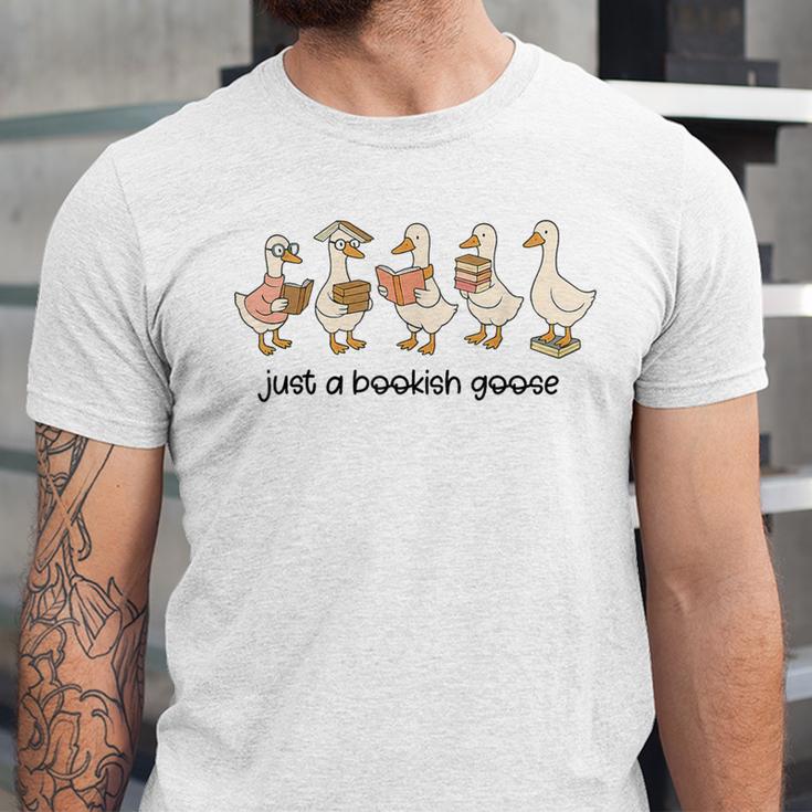 Just a Bookish Goose Cute Reading Geese For Book Fanatics Unisex Jersey T-Shirt