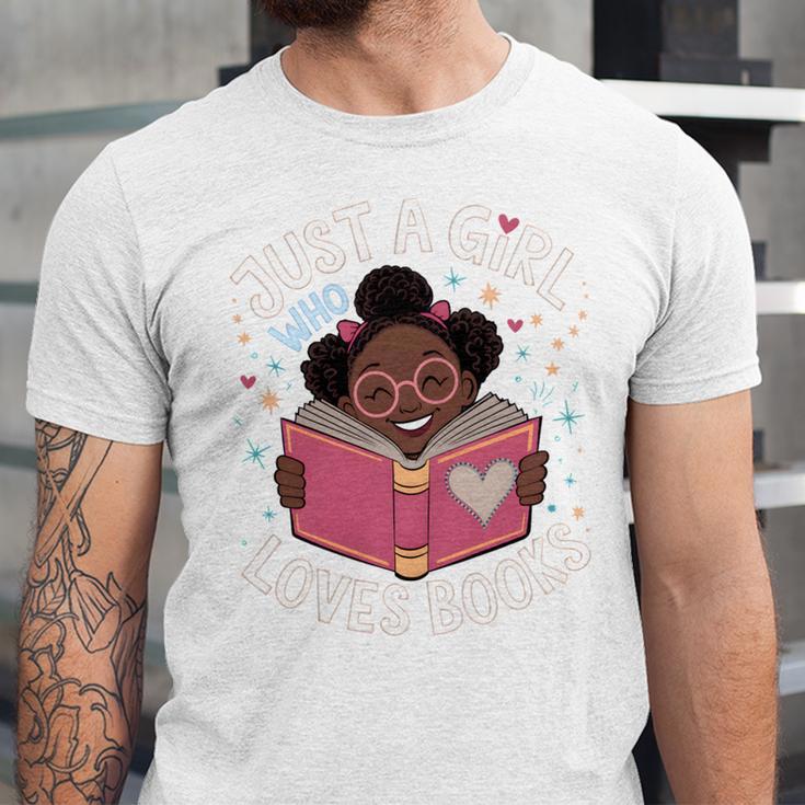 Just A Girl Who Loves Books Cute African American Afro Unisex Jersey T-Shirt Just A Girl Who Loves Books Cute African American Afro Unisex Jersey T-Shirt
