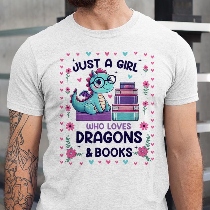 Just A Girl Who Loves Dragons And Books Lover Reading Book Unisex Jersey T-Shirt