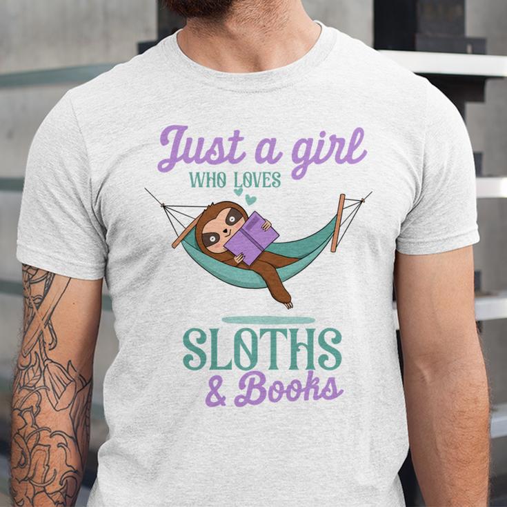 Just a Girl Who Loves Sloths And Books Unisex Jersey T-Shirt