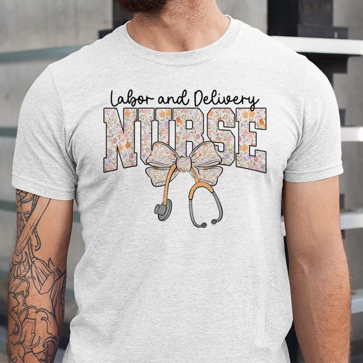 Labor And Delivery Nurse Stethoscope Coquette Bow Graduation Unisex Jersey T-Shirt