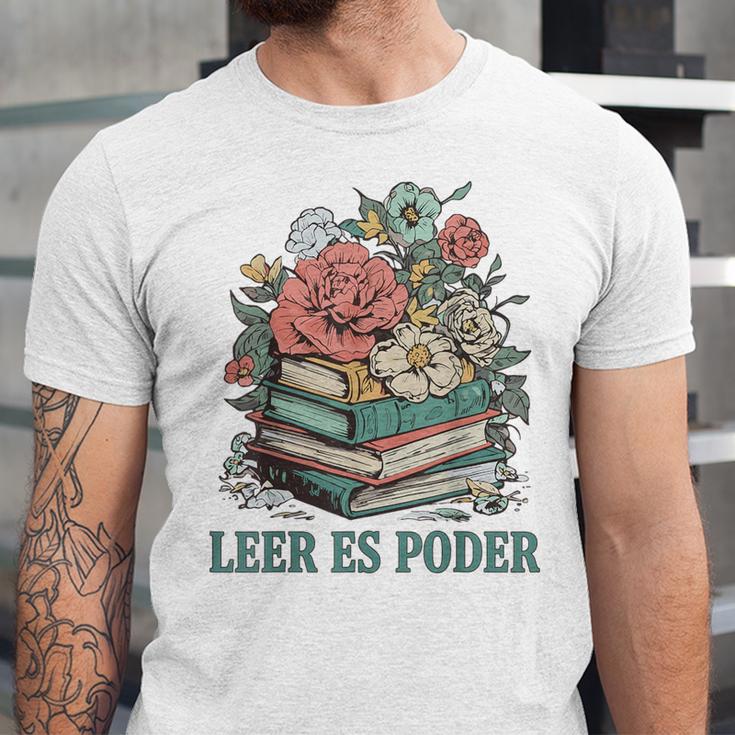 Leer ES Poder Cute Floral Spanish Teacher Book Reading Unisex Jersey T-Shirt Leer ES Poder Cute Floral Spanish Teacher Book Reading Unisex Jersey T-Shirt