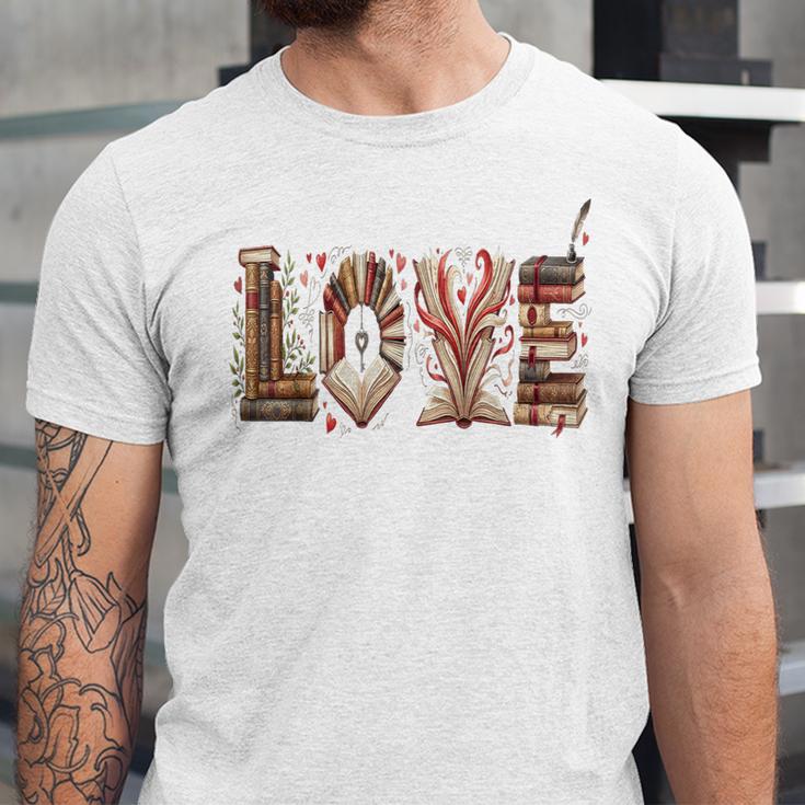 Librarian Reader Books Valentine Teacher Valentines Teach Unisex Jersey T-Shirt