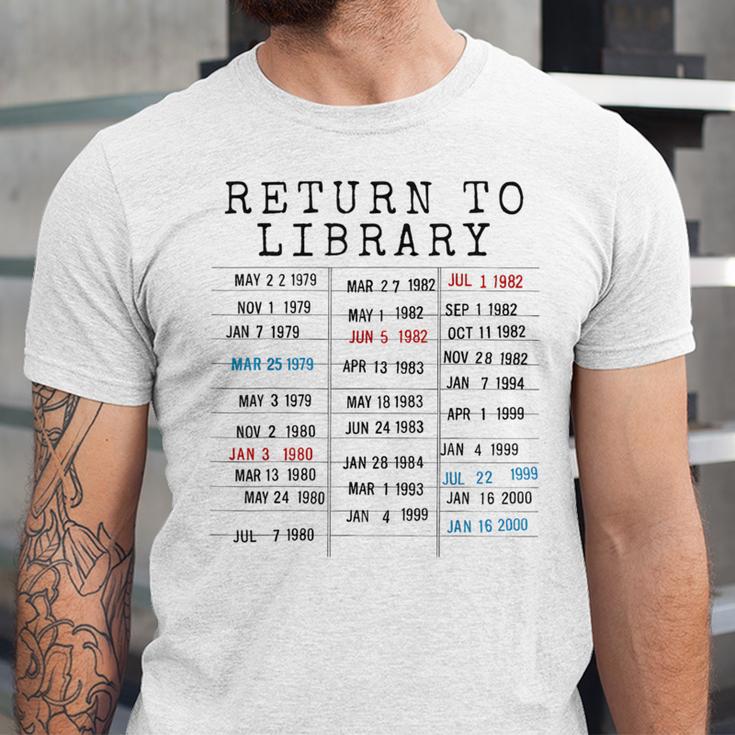 Library Card Due Date Stamp Book Lover Reading Vintage Read Unisex Jersey T-Shirt