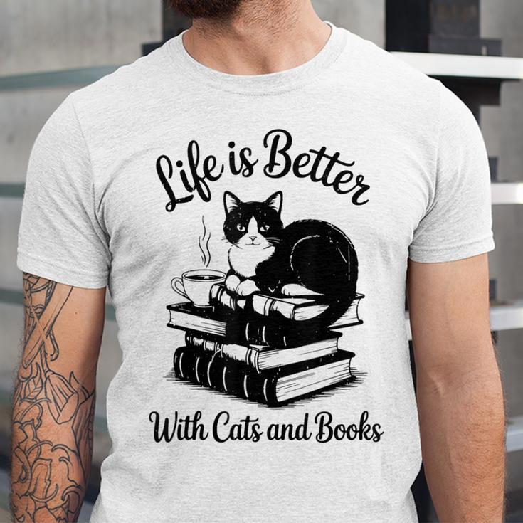 Life Is Better With Cats & Books Tuxedo Cat Mom Women Unisex Jersey T-Shirt Life Is Better With Cats & Books Tuxedo Cat Mom Women Unisex Jersey T-Shirt