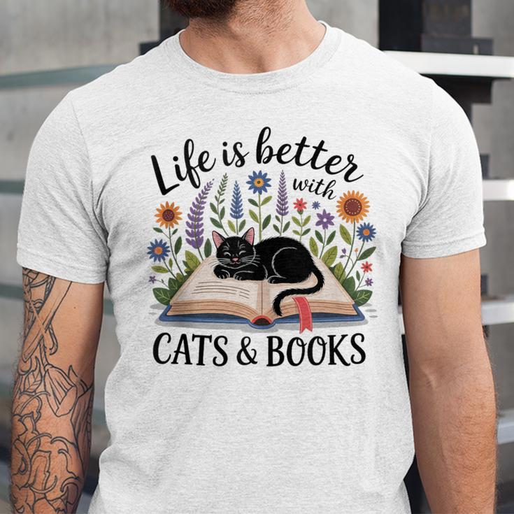 Life Is Better With Cats And Books Unisex Jersey T-Shirt Life Is Better With Cats And Books Unisex Jersey T-Shirt