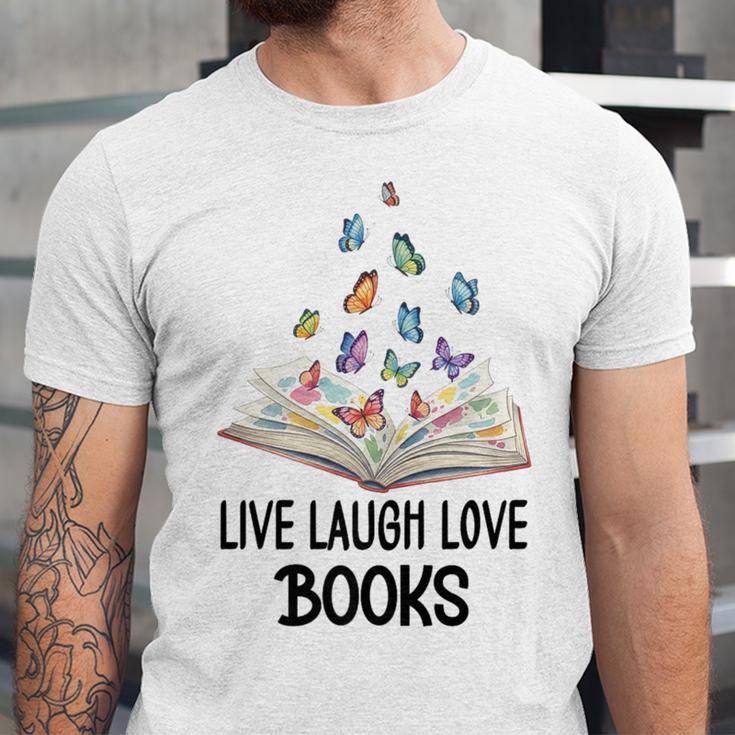 Live Laugh & Love Books Reading Butterfly Book Lover Bookish Premium Unisex Jersey T-Shirt