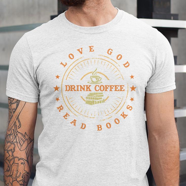 Love God Drink Coffee Read Books Lovers Vintage Unisex Jersey T-Shirt Love God Drink Coffee Read Books Lovers Vintage Unisex Jersey T-Shirt