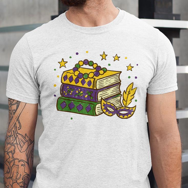Mardi Gras Book Lover Reading Reader Men Women Kids Unisex Jersey T-Shirt