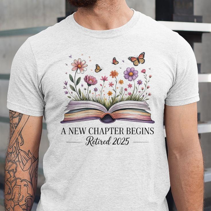 a New Chapter Begins Retired 2025 Floral Book Retirement Unisex Jersey T-Shirt a New Chapter Begins Retired 2025 Floral Book Retirement Unisex Jersey T-Shirt