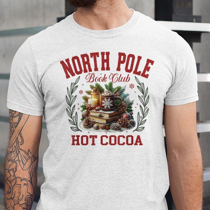 North Pole Book Club Hot Cocoa Bookworm Christmas Xmas Unisex Jersey T-Shirt North Pole Book Club Hot Cocoa Bookworm Christmas Xmas Unisex Jersey T-Shirt