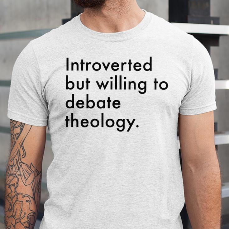 Theology Introvert Christian Conversation Starters Unisex Jersey T-Shirt
