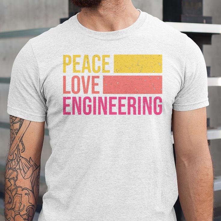 Peace Love Engineering Engineer School Graduation Retro Unisex Jersey T-Shirt