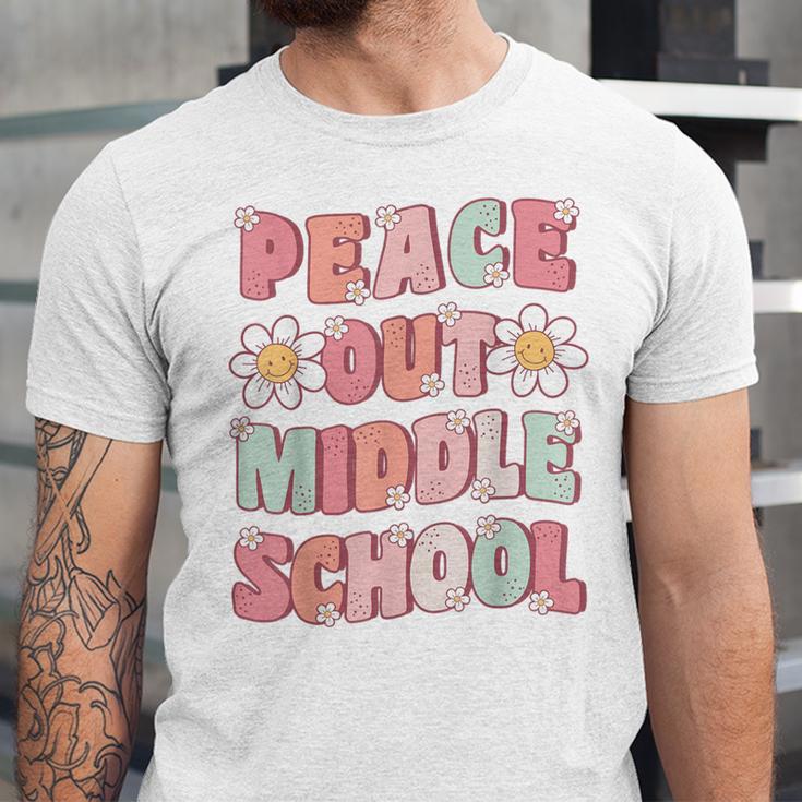 Peace Out Middle School Graduation Groovy Last Day Of School Unisex Jersey T-Shirt