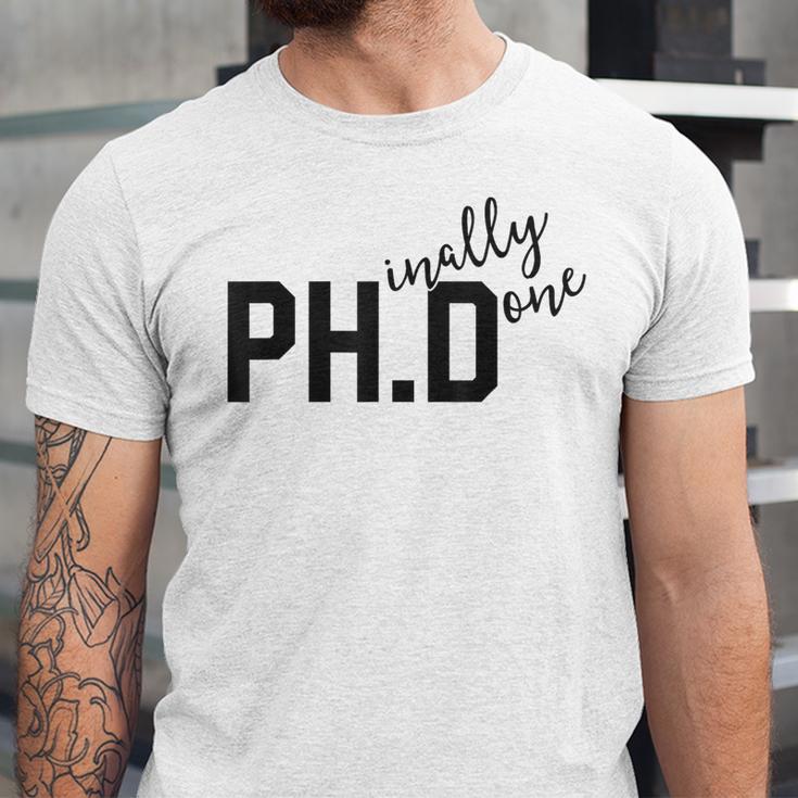 PhD Shirt Phinally Finally Done Graduation Her Unisex Jersey T-Shirt