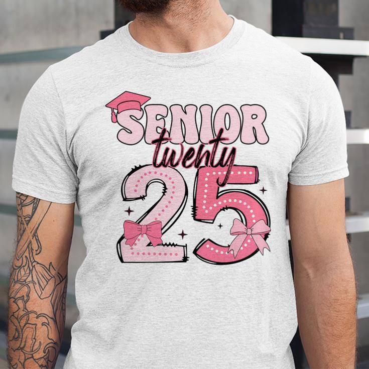 Pink Coquette Bow Senior 2025 Back To School Graduation Girl Unisex Jersey T-Shirt