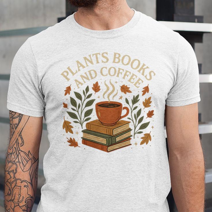 Plants Books And Coffee Nature Leaves Reading Book Lover Premium Tri-Blend Unisex Jersey T-Shirt