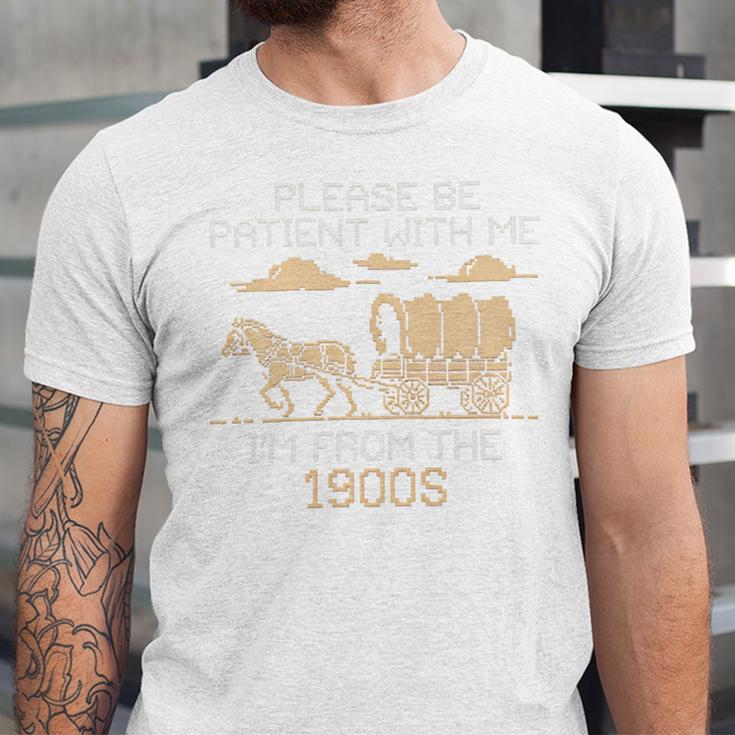 Please Be Patient I'm From The 1900s Retro Pixel Horse Wagon Premium Unisex Jersey T-Shirt