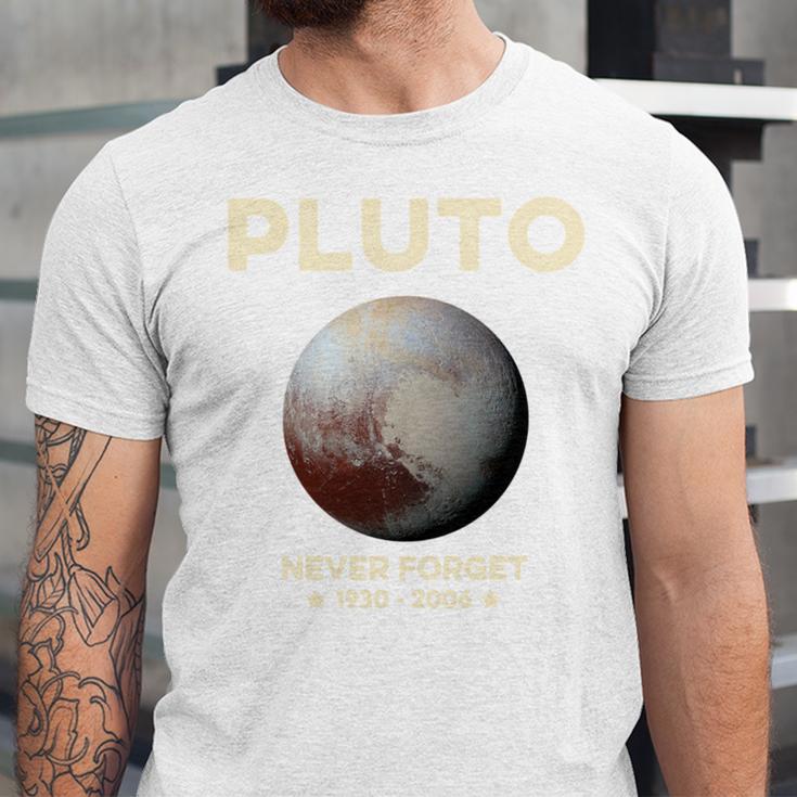 Pluto Never Forget 1930-2006 Planet Space Science Nostalgia Unisex Jersey T-Shirt