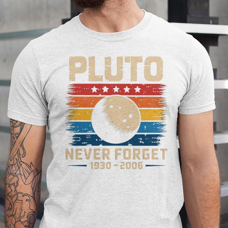 Pluto Never Forget Space Nostalgia Astronomy Humor Unisex Jersey T-Shirt
