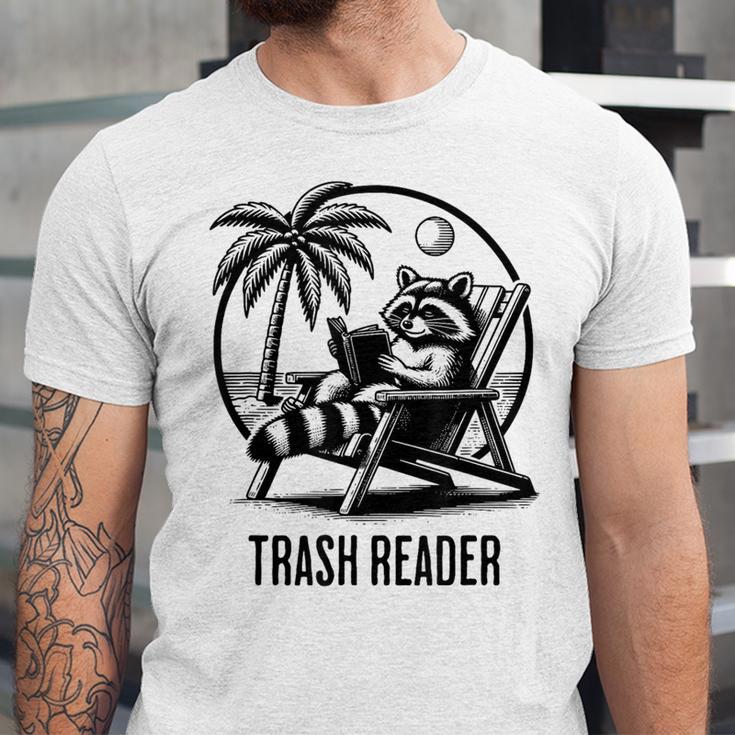 Raccoon Reading Books Summer Humor Trash Reader Unisex Jersey T-Shirt