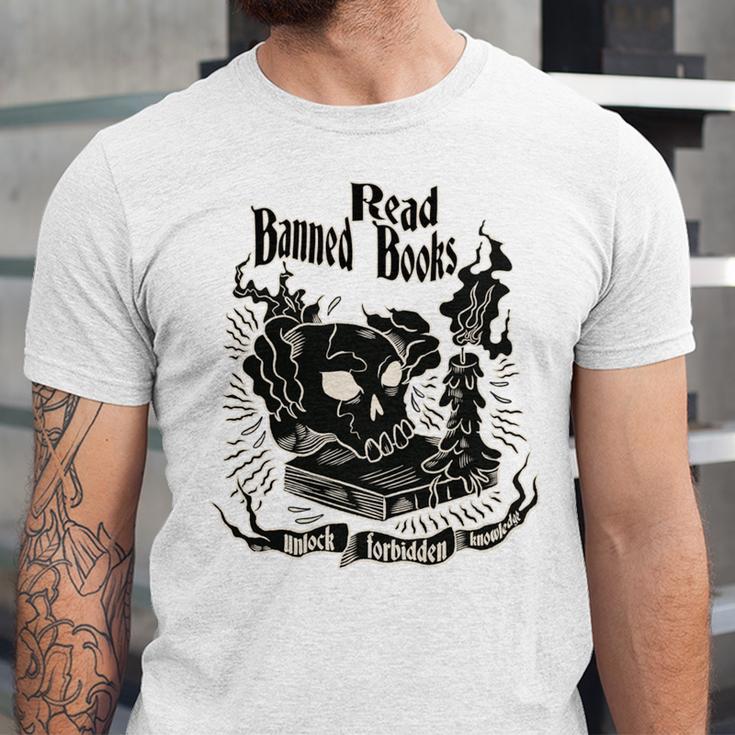 Read Banned Books Unlock Forbidden Knowledge Unisex Jersey T-Shirt