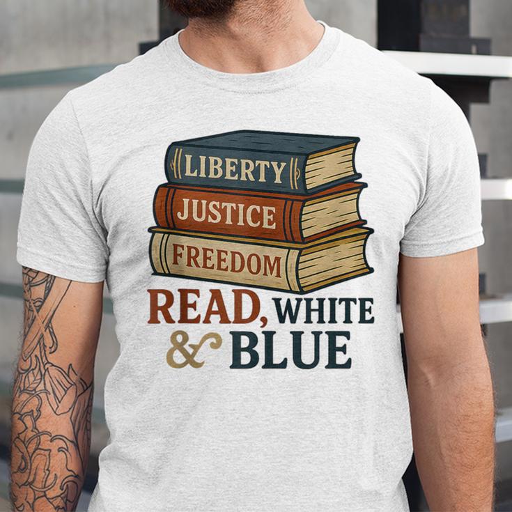 Read Blue Liberty Books July 4th Independence Unisex Jersey T-Shirt