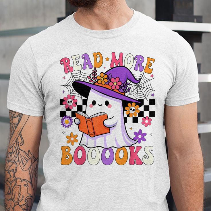 Read More Books Ghost Reading Book Teacher Halloween Unisex Jersey T-Shirt